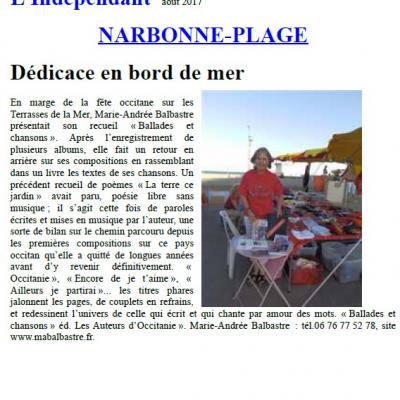2017 Article Ddicace Narbon Plage
